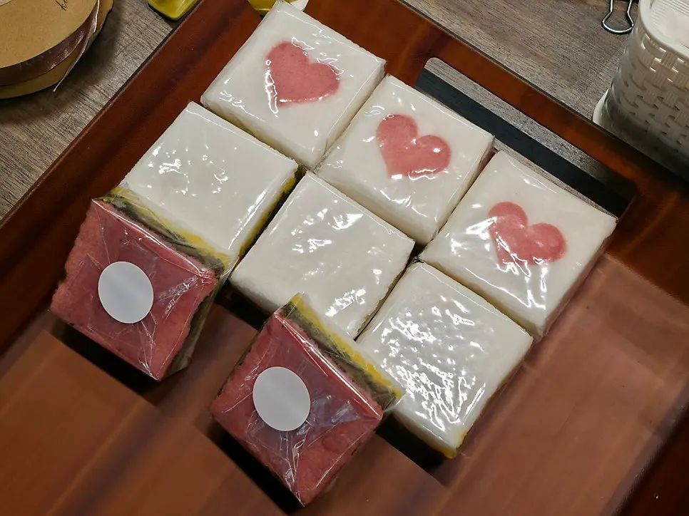 An assortment of rice cakes picked out and packed