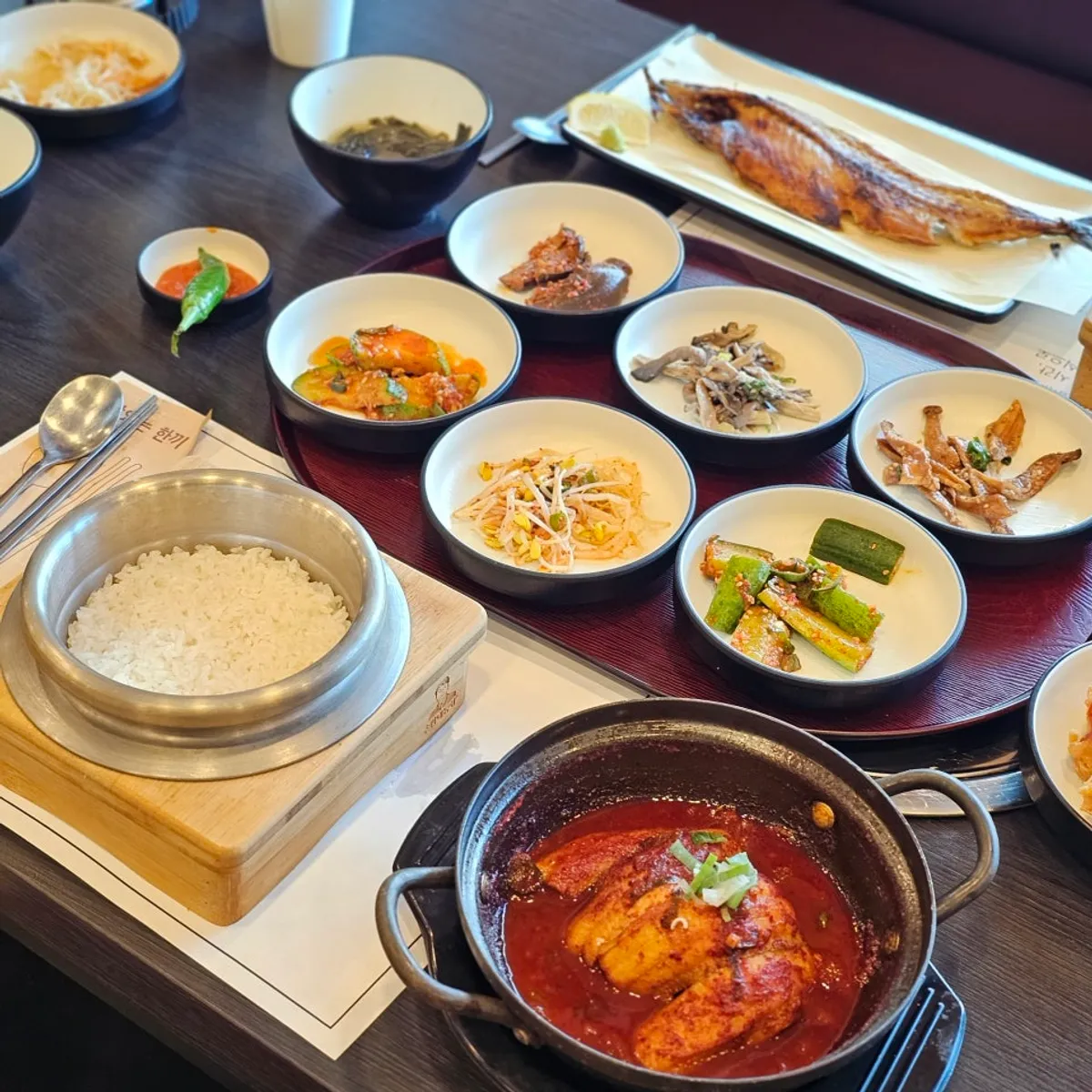 Main shot of Jeju Badang's lunch special fish spread