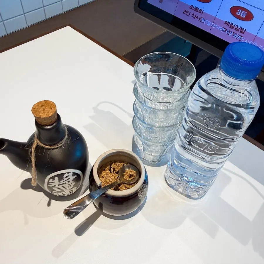 Table kiosk with furikake and soy sauce