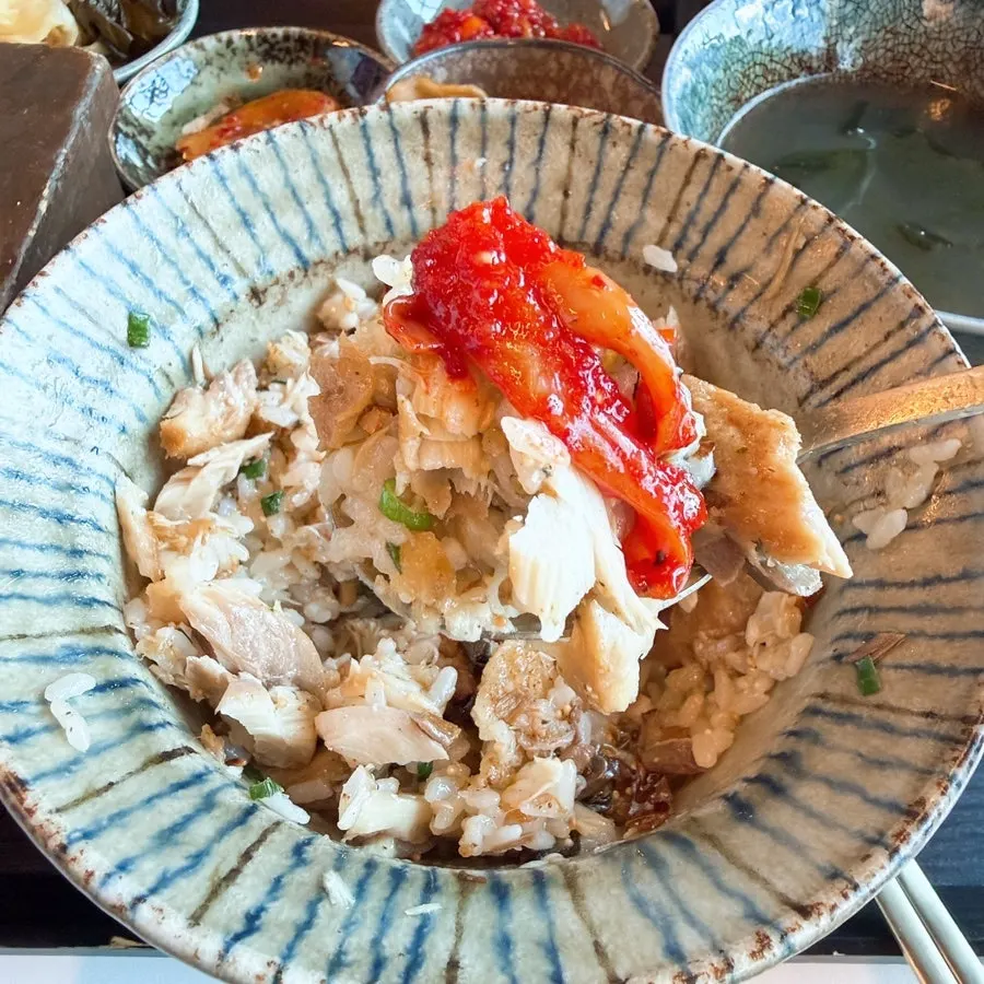 Squid jeotgal paired with mackerel pot rice