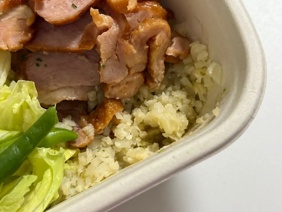 Smoked duck cauliflower rice protein box