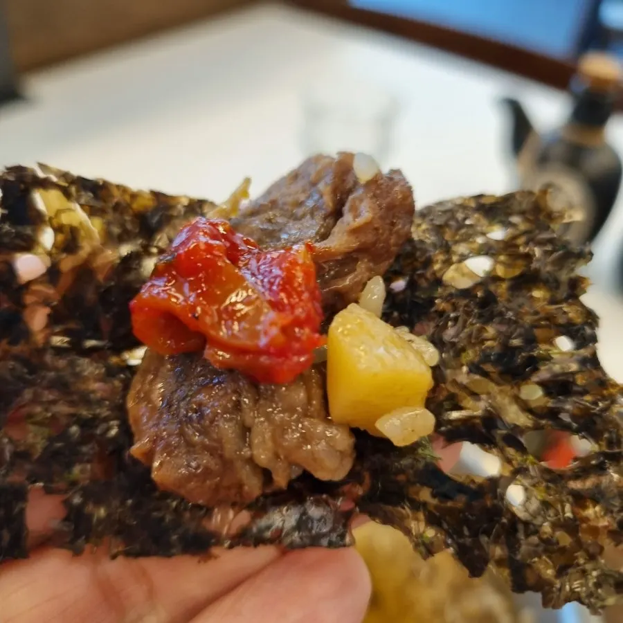 Beef rib and rice wrapped in gim