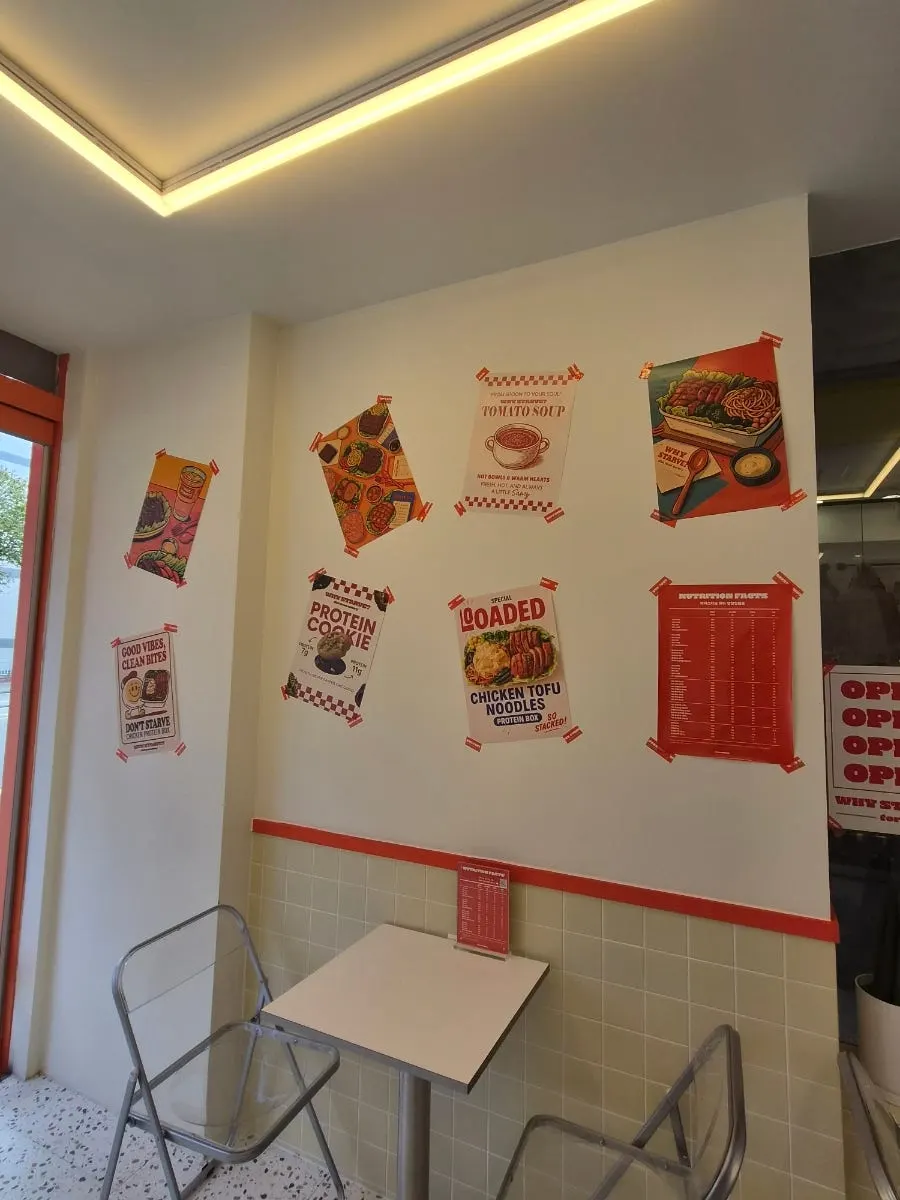 Neatly arranged seating inside the store