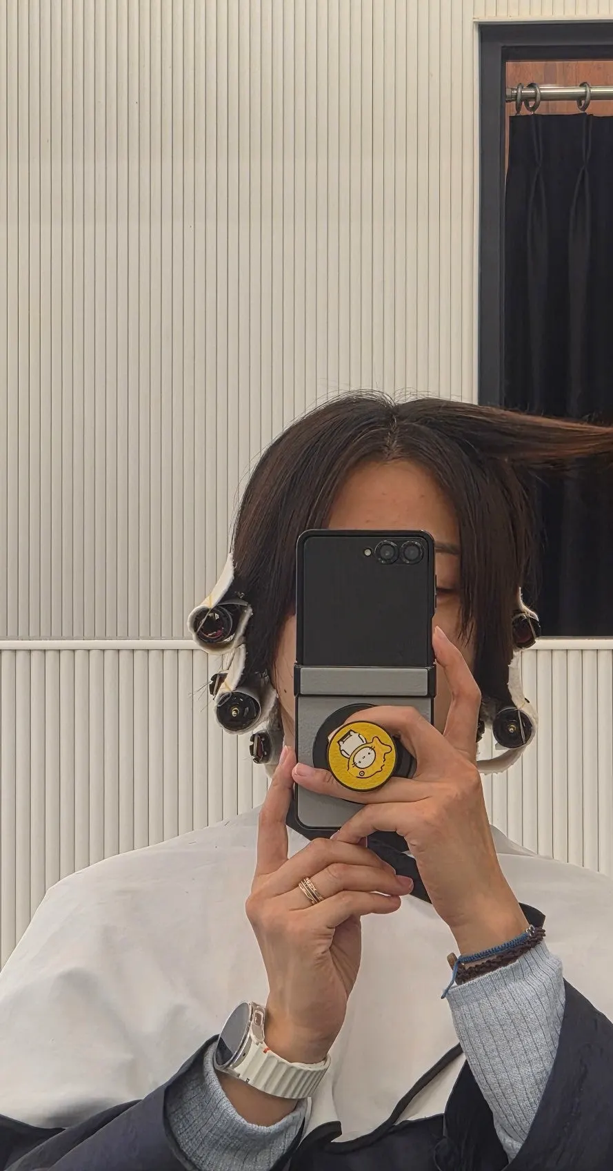 Layered bob cut in progress