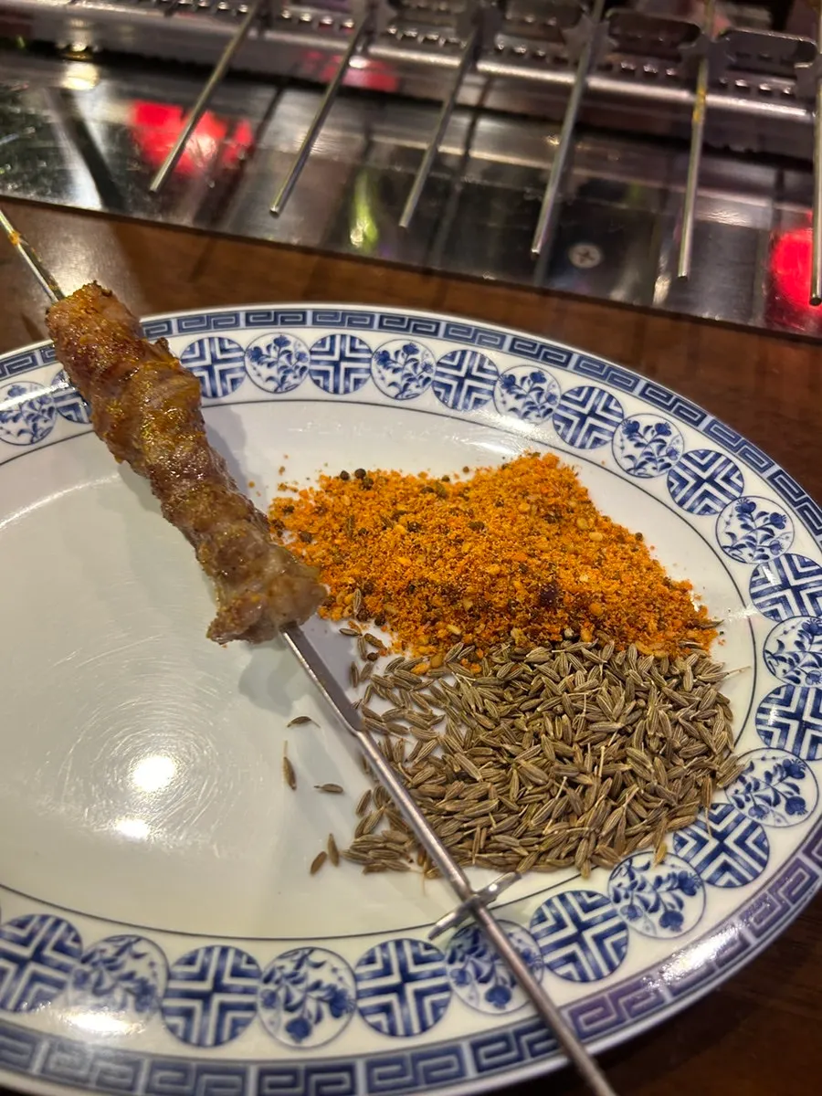Grilled lamb skewers coated in jeeran and cumin