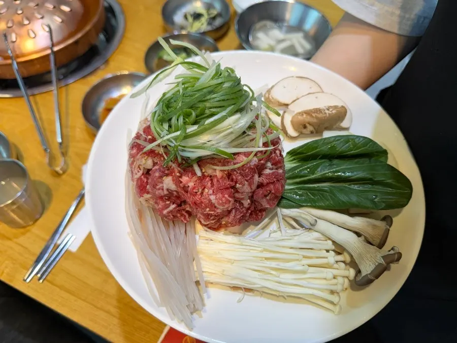 Korean beef bulgogi table setting