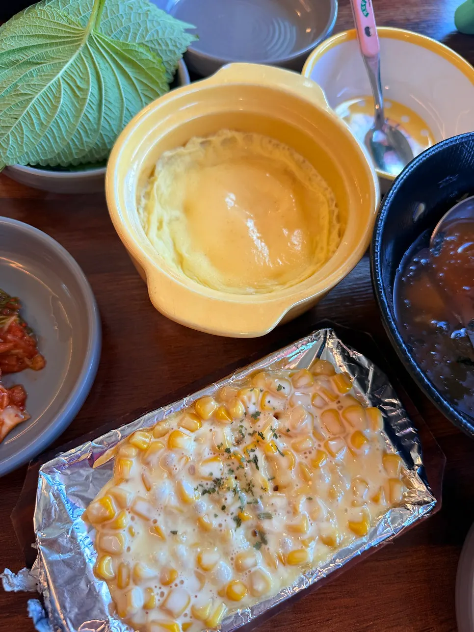 Steamed egg and corn cheese served with the braised pork ribs