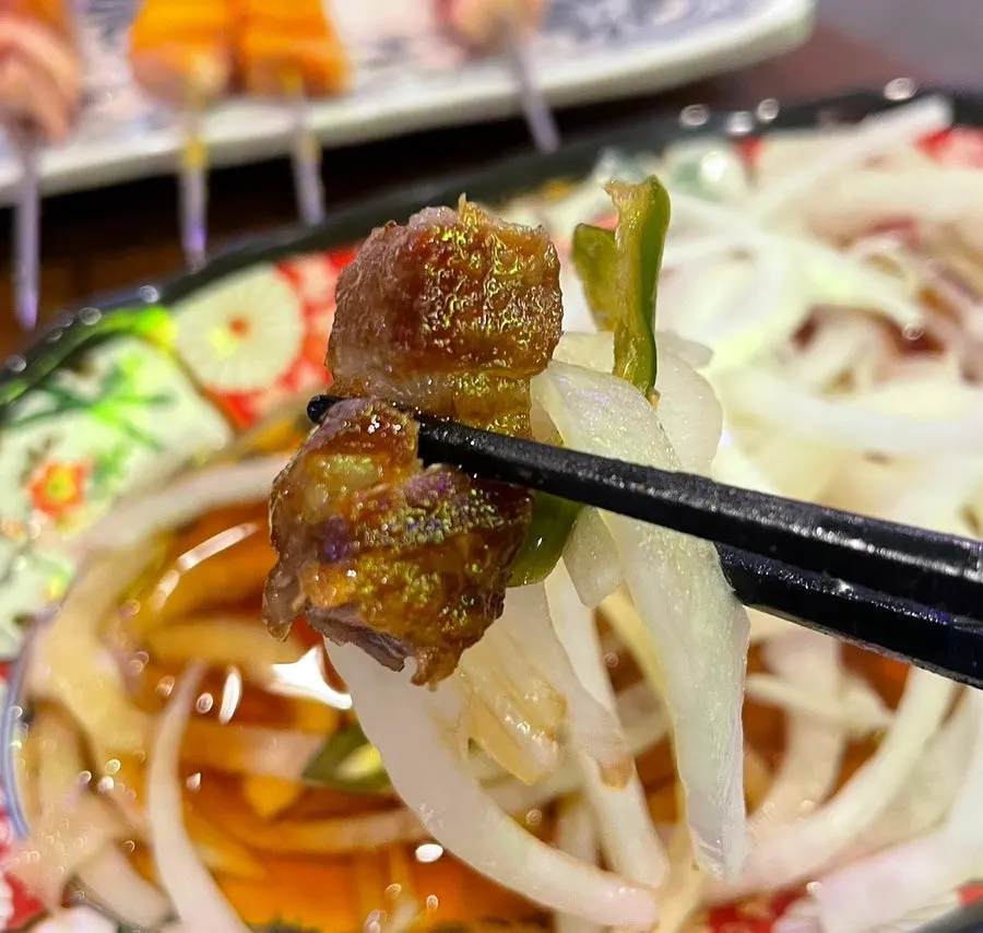A plate of charcoal-scented lamb skewers