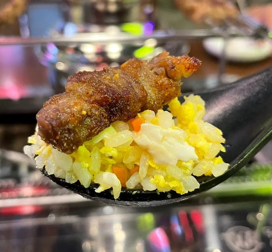Lamb skewers and accompanying dishes