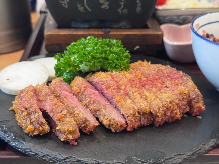 Gyukatsu with sauce and wasabi