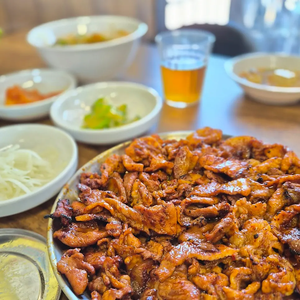Charcoal-grilled gochujang pork served on a plate