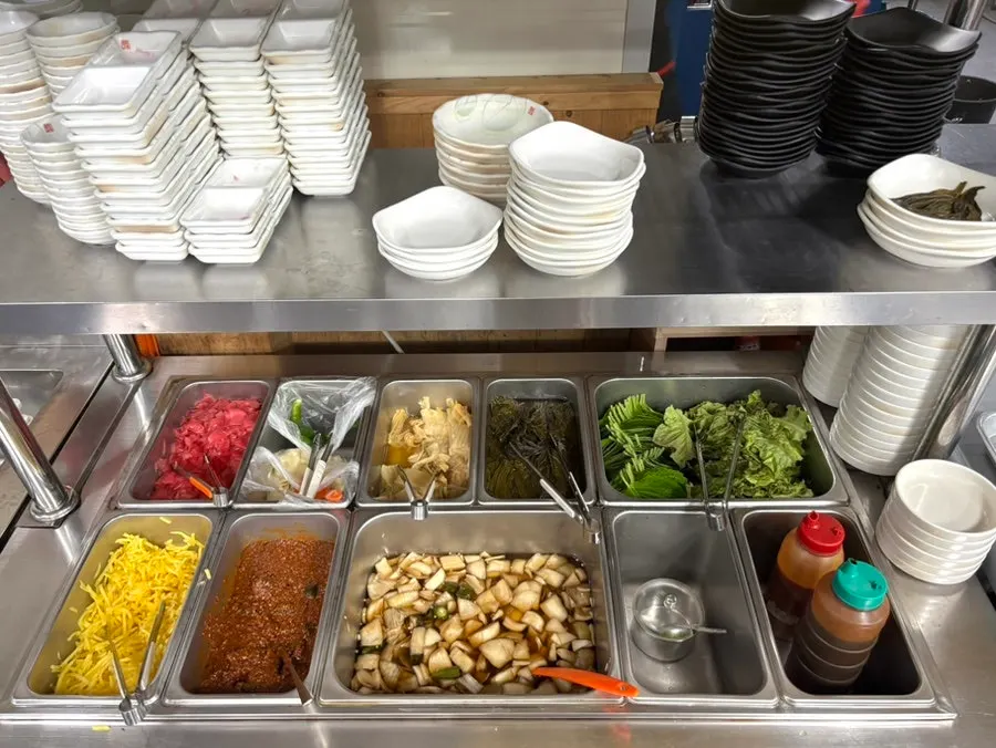 Self-serve side dish bar corner at Samhwa Susan