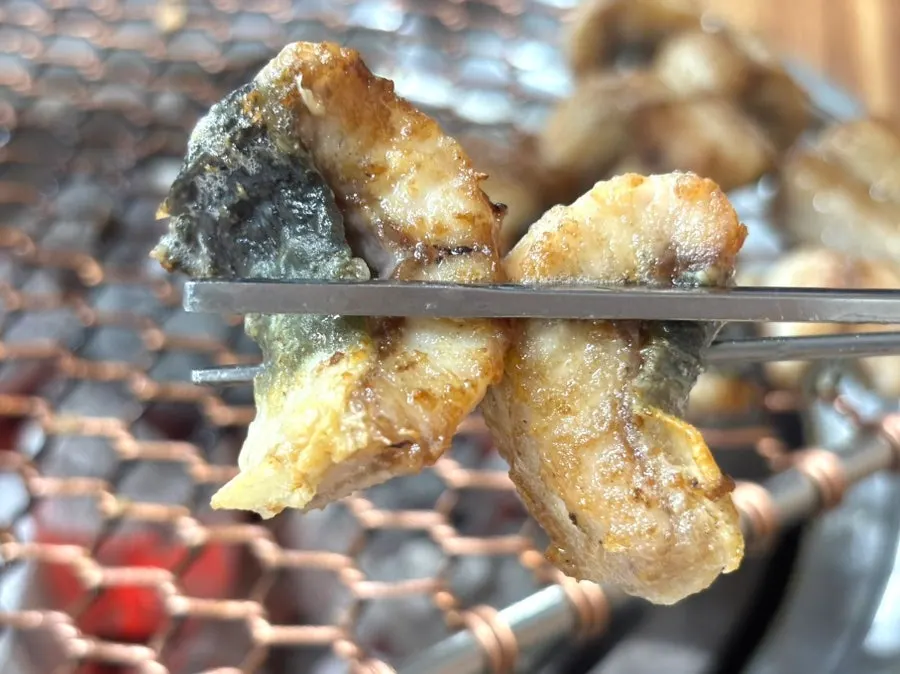 Grilled eel cut into bite-sized pieces