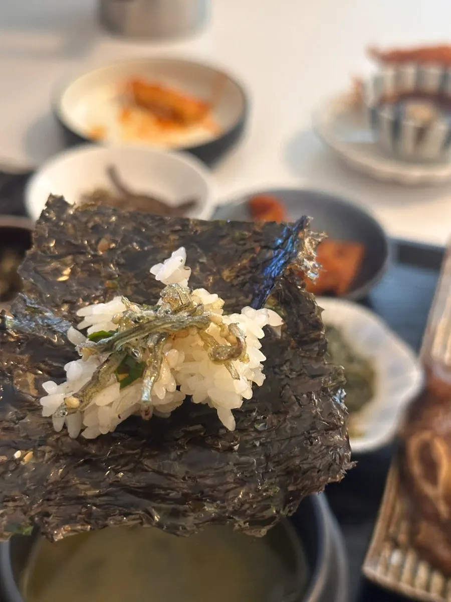 A bite of LA galbi with rice