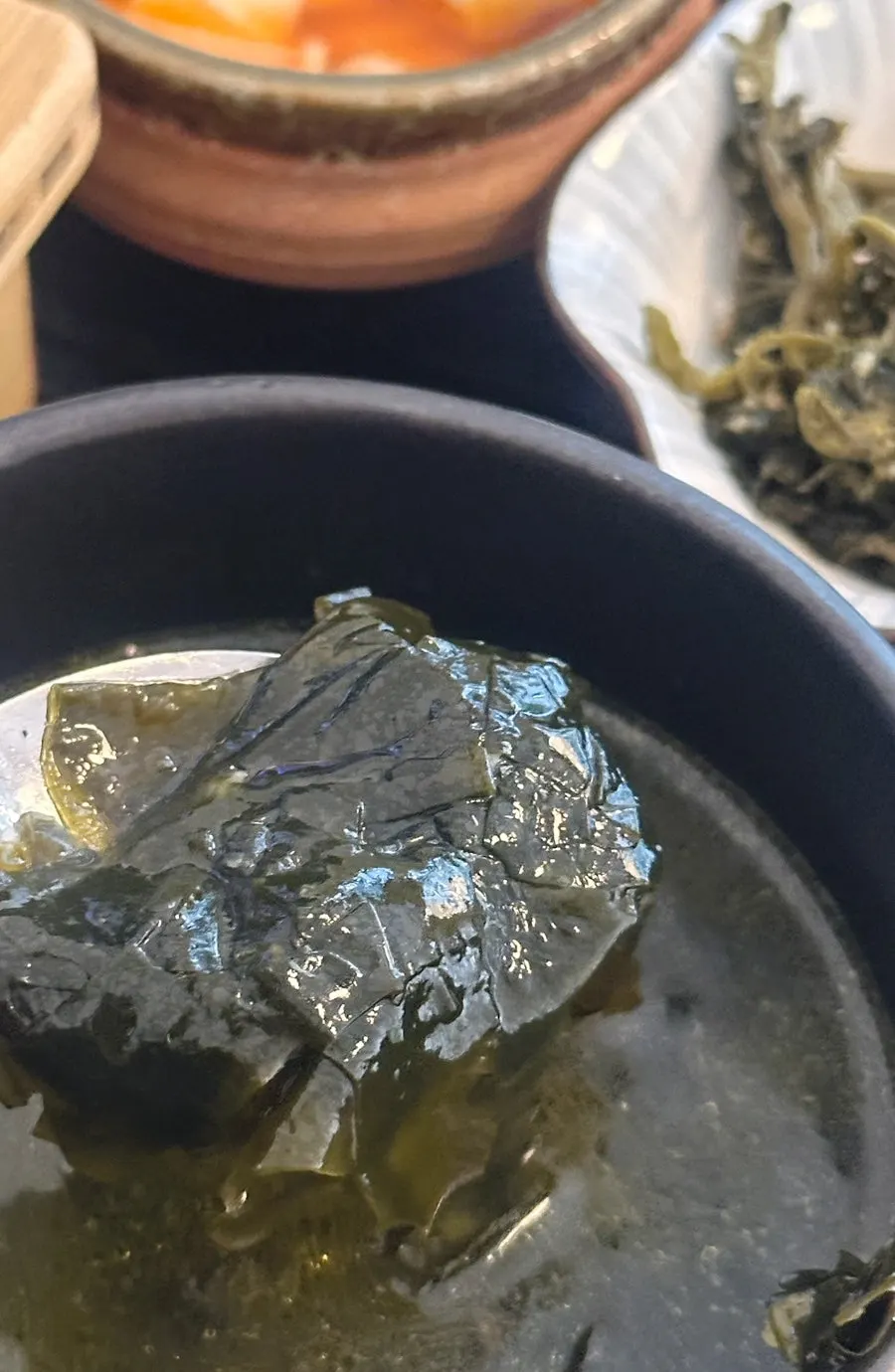 Warm seaweed soup served with the set meal