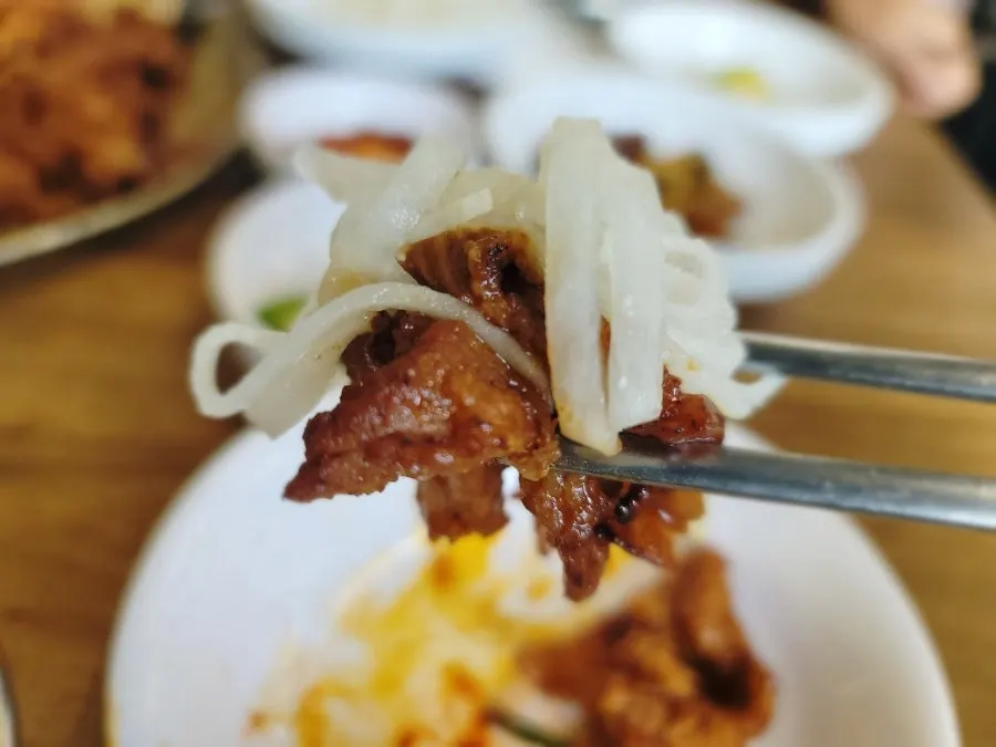 Plate of charcoal gochujang grilled pork