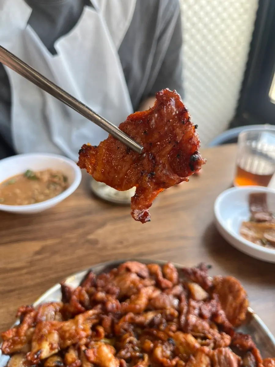 Close-up of smoky gochujang pork
