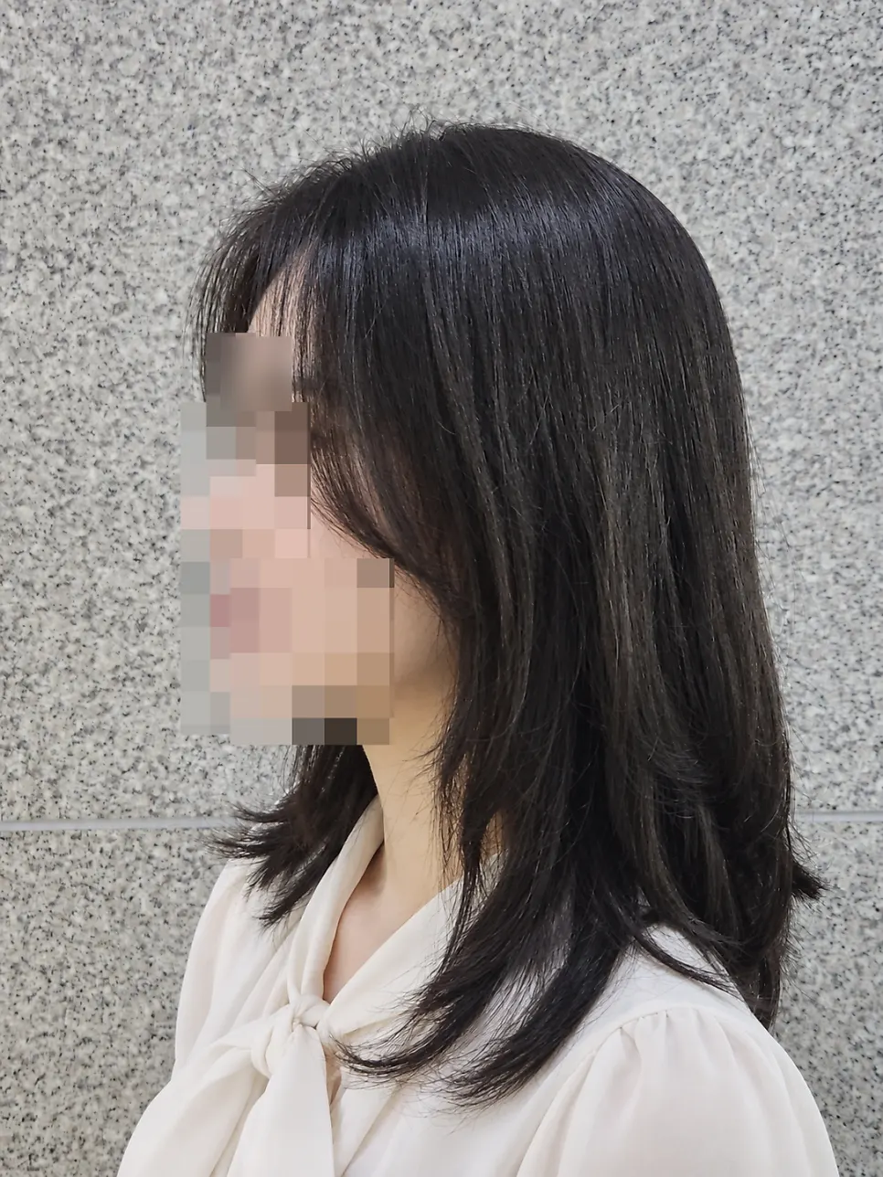 Back view of the C-curl perm with connected layers