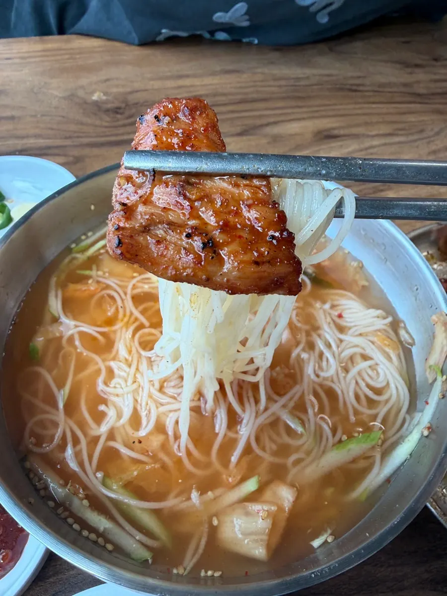 Kimchi noodle soup with tangy broth