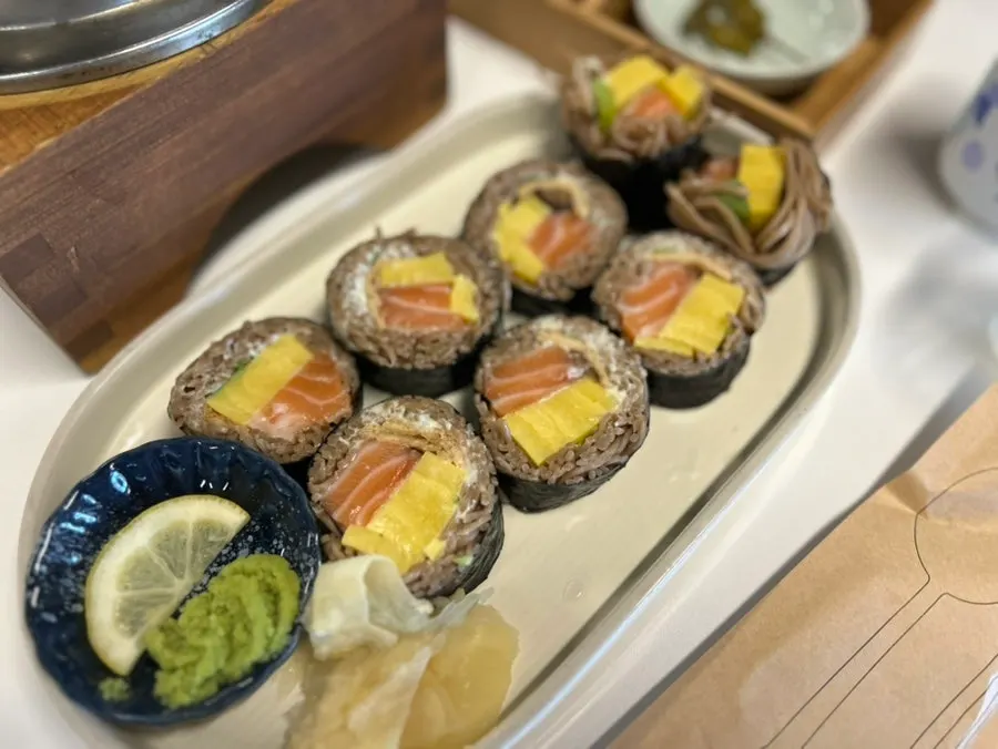 Sorori's salmon buckwheat gimbap made with cured salmon