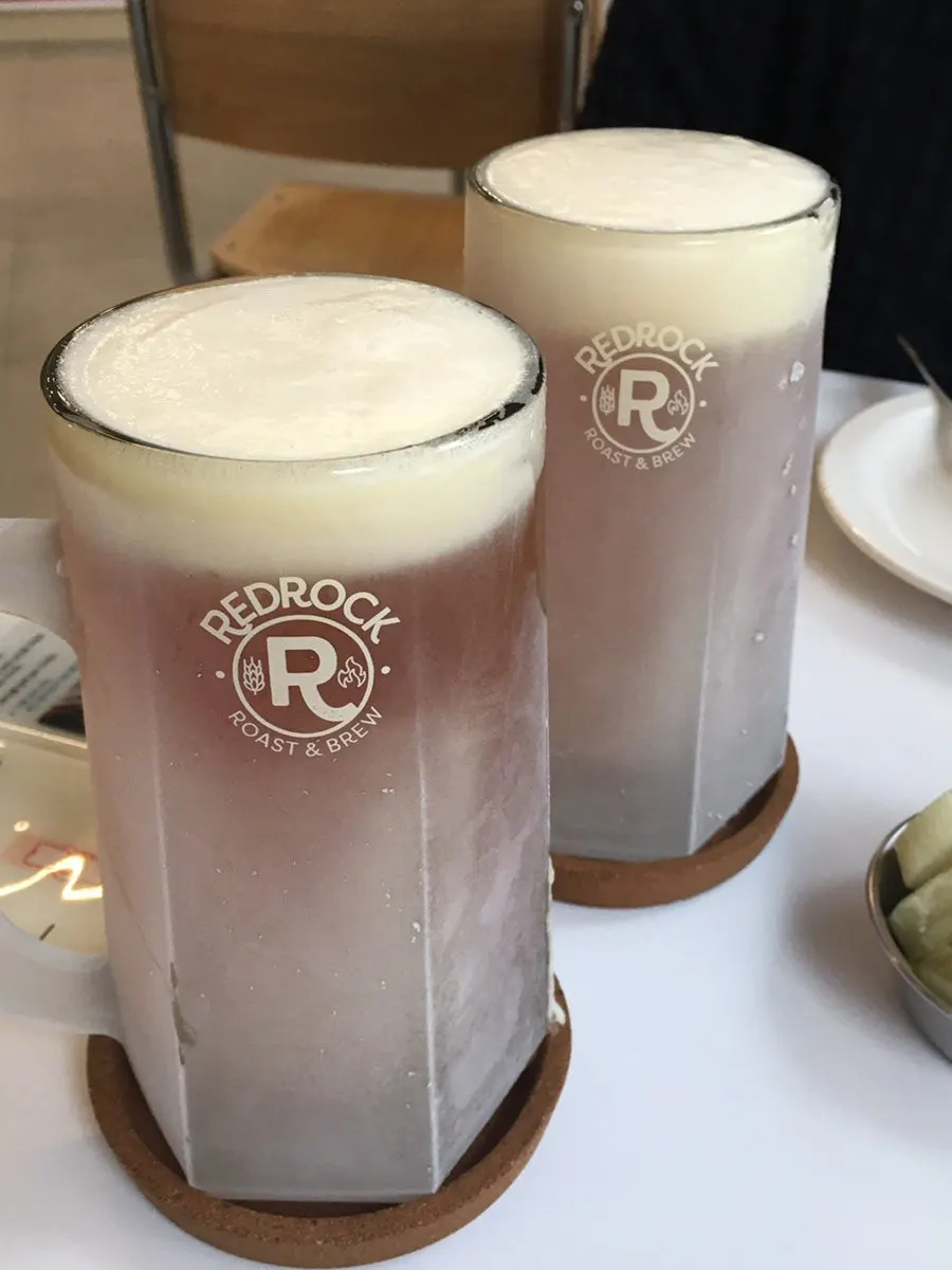 Red Rock draft beer served in a frosted glass