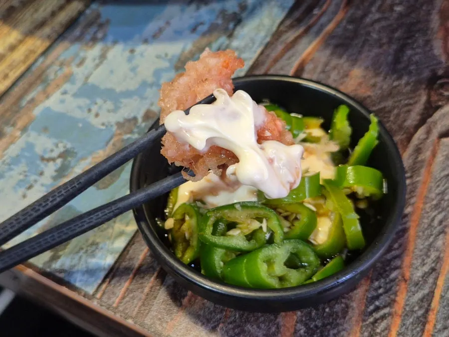 Fried squid with soy sauce, mayo, and cheongyang chili sauce