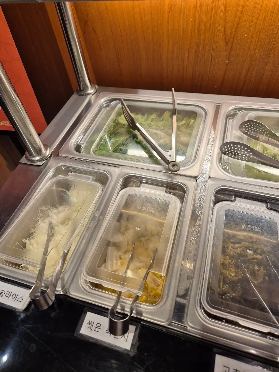 Vegetables and side dishes at the self-serve bar