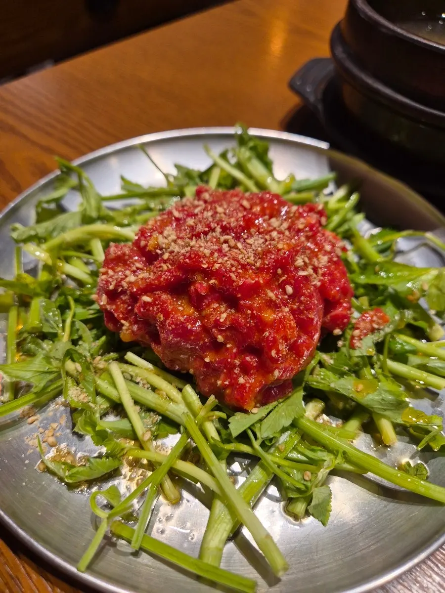 Minari beef tartare paired with the grilled meat