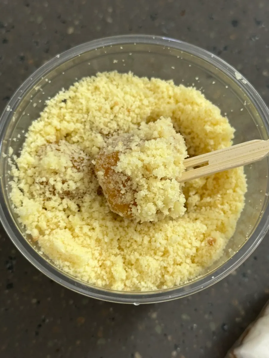 Cross-section of chewy fruit mochi tteok