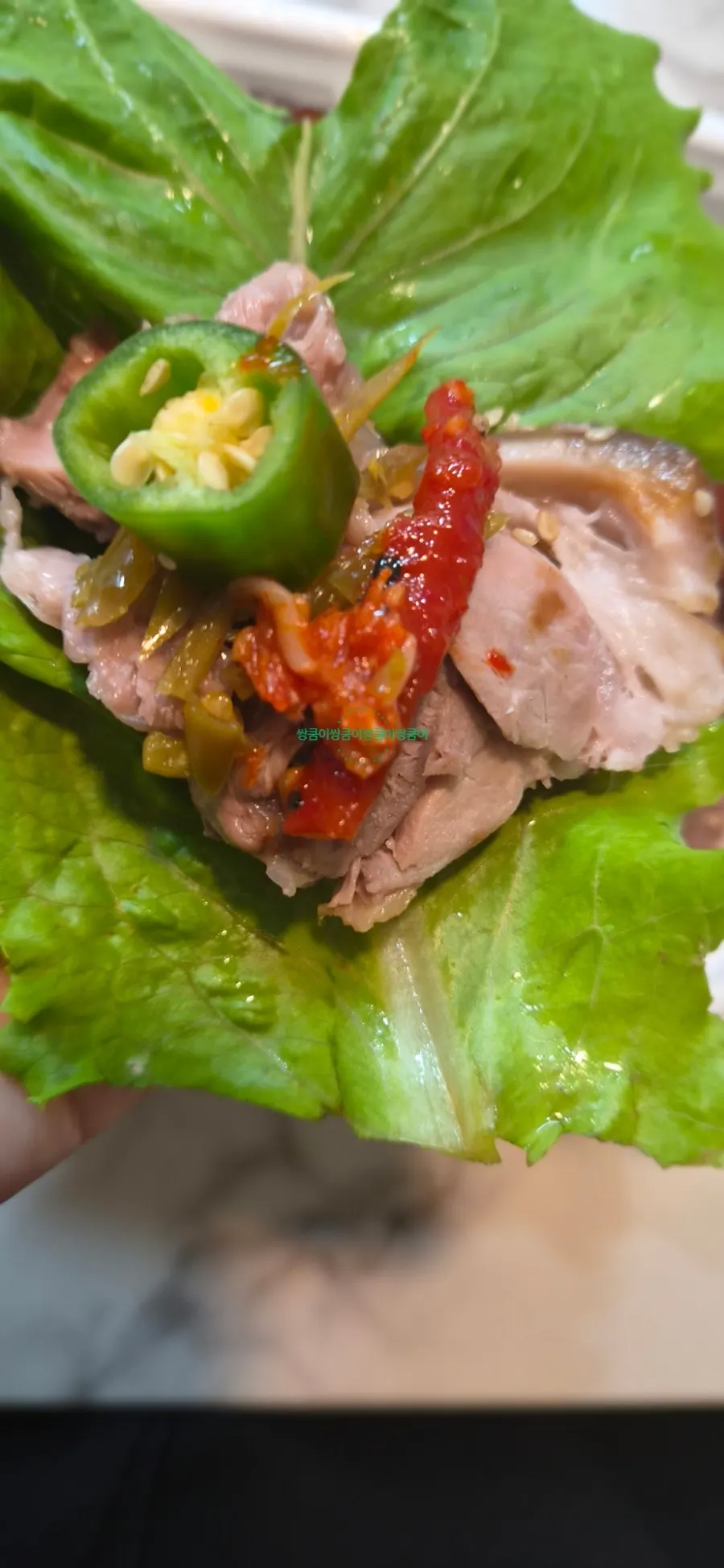 Chewy skin visible on the meat of the Cheongmi King Jokbal