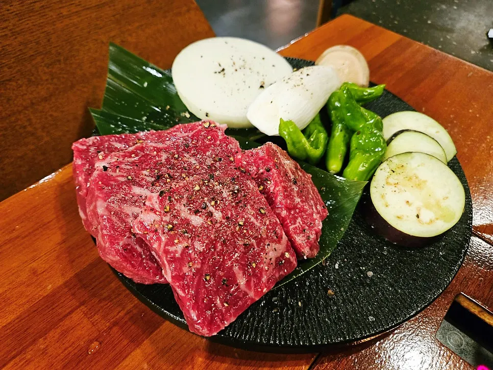 Anniversary Korean beef meal with wine
