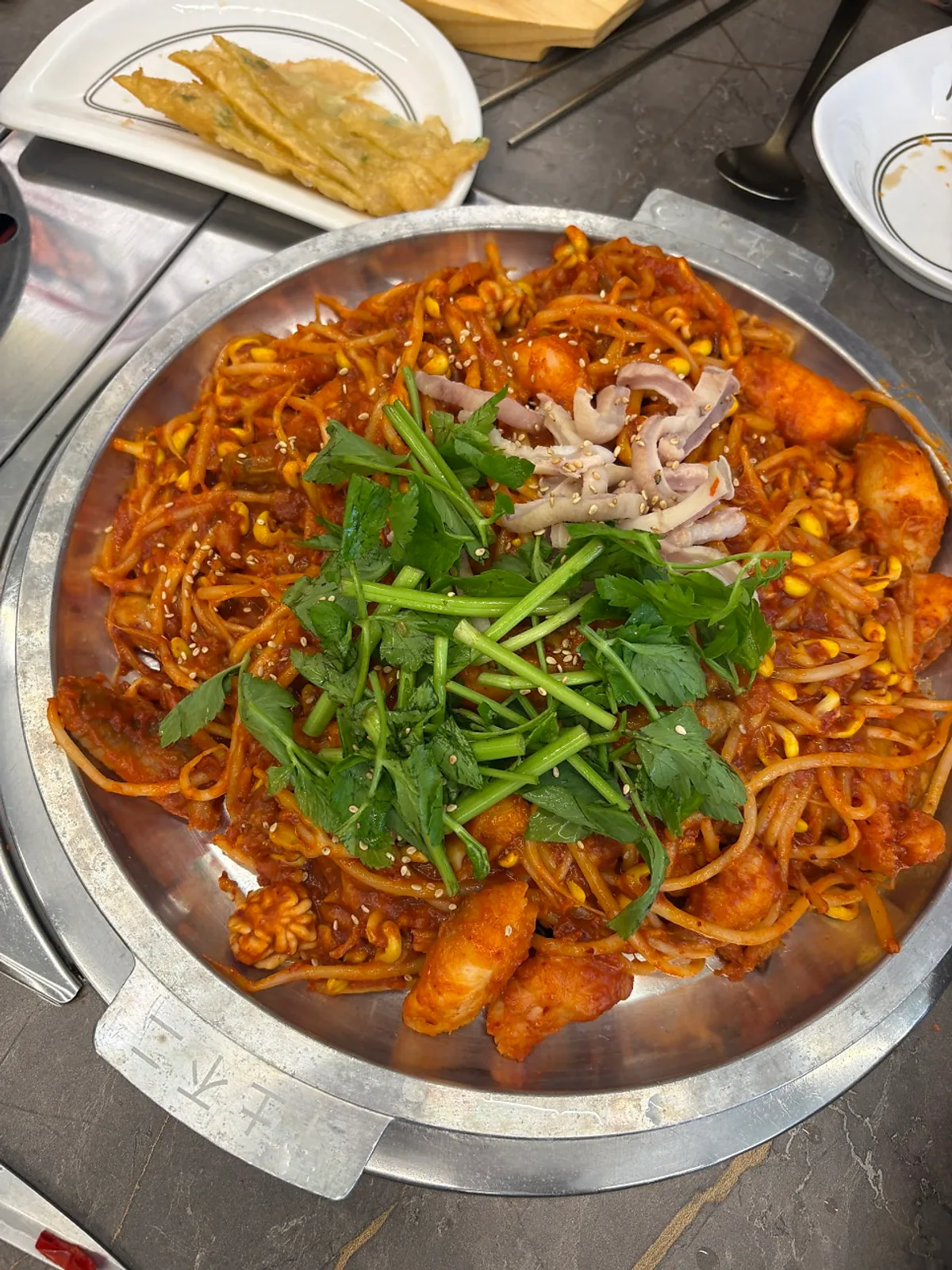 A generously laid-out griddle monkfish stew set