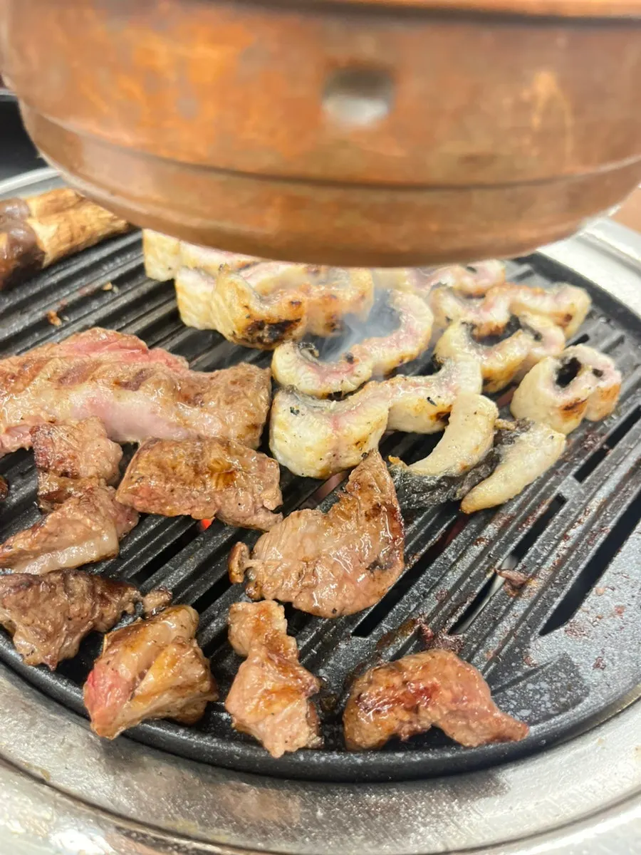Meat wrapped with ssamjang and garlic