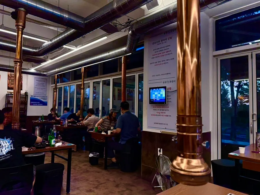Spacious dining hall with multiple tables