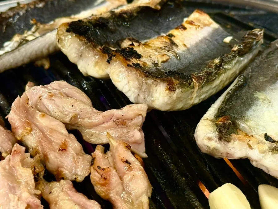 Close-up of thick grilled eel