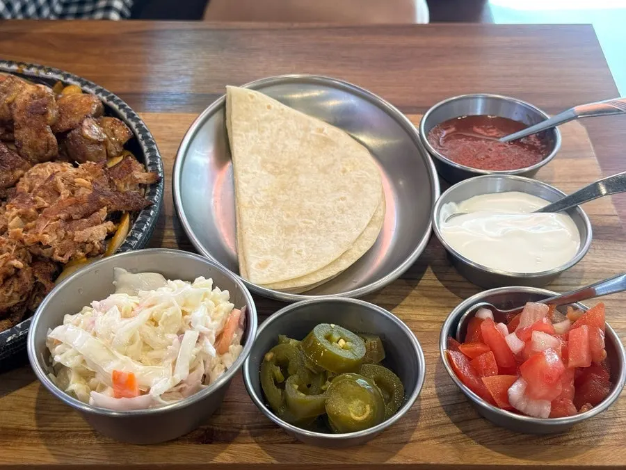 Generous fajita platter shared by two