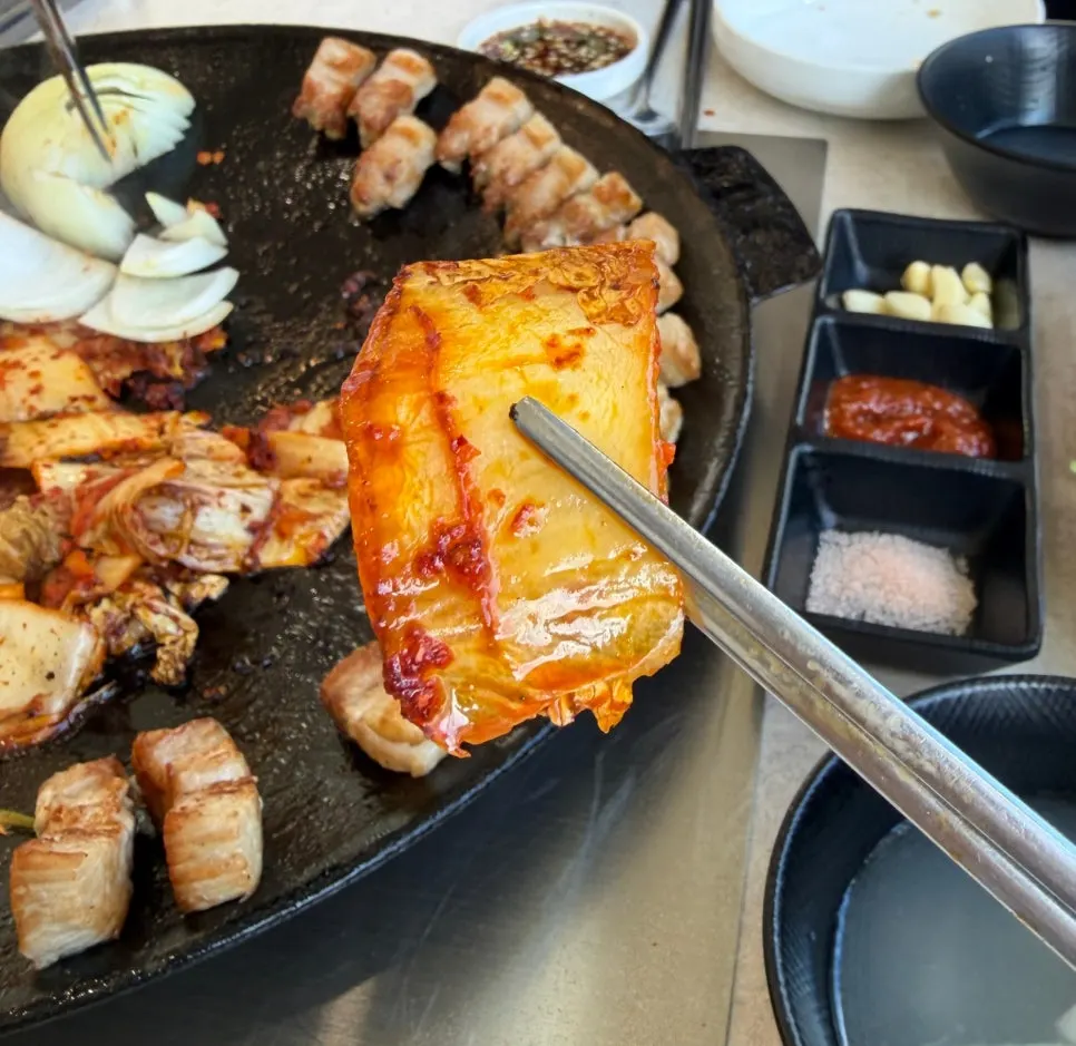 Kimchi grilled in pork belly fat