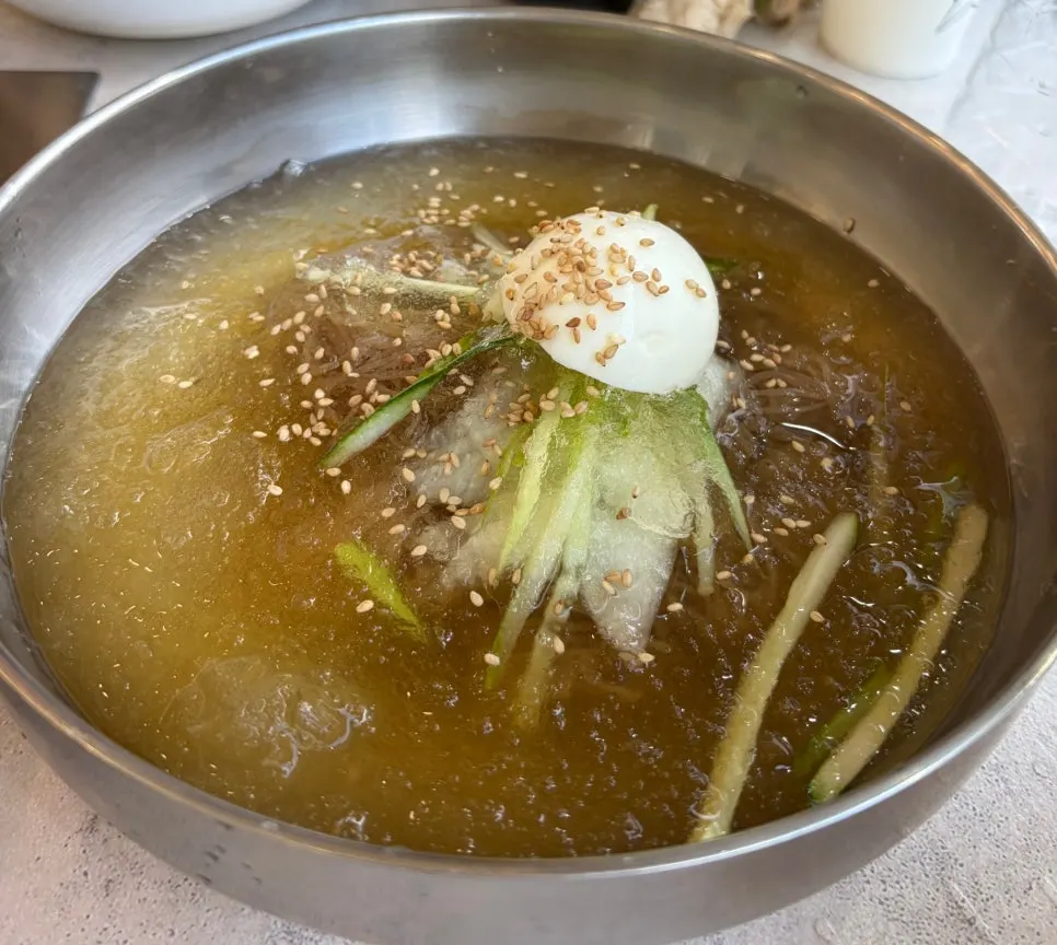 Mul-naengmyeon with floating ice crystals