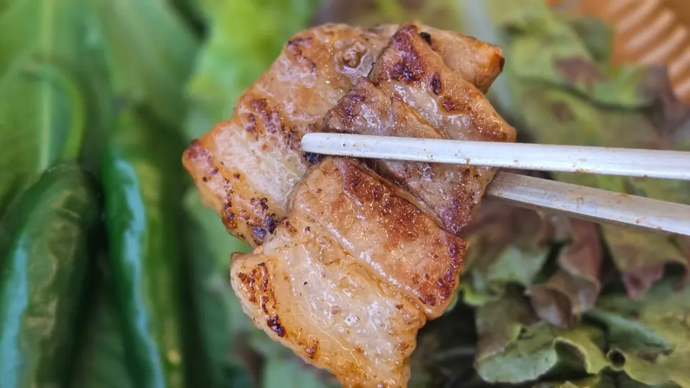 Thick pork belly cooked golden brown