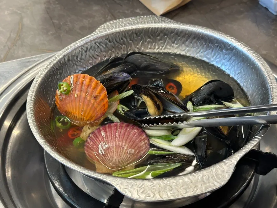 Mini clam soup with scallops and mussels