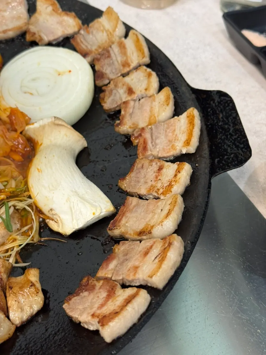 Close-up of grilled pork belly