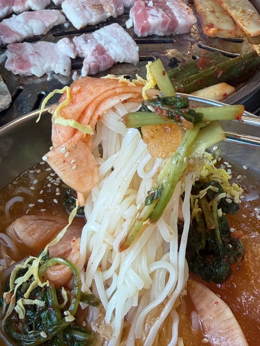 Chopsticks lifting yeolmu noodles