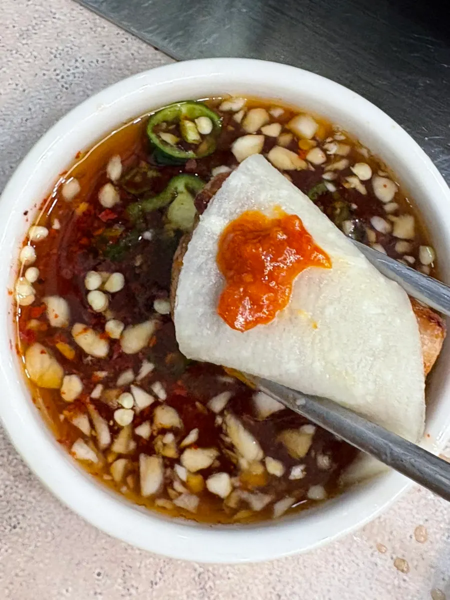 Special dipping sauce with pork belly
