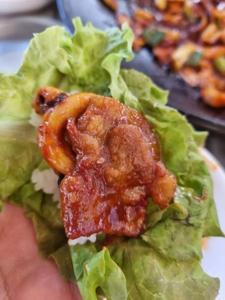 A plate of osam-duruchigi coated in sauce
