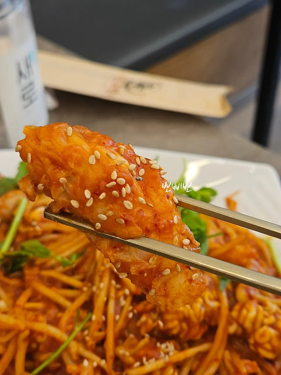 Plump monkfish meat served with bean sprouts
