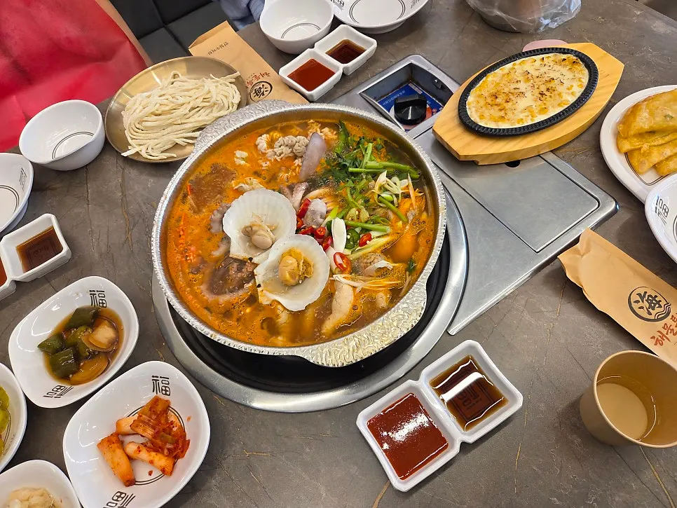 Seafood hot pot set piled high with seafood