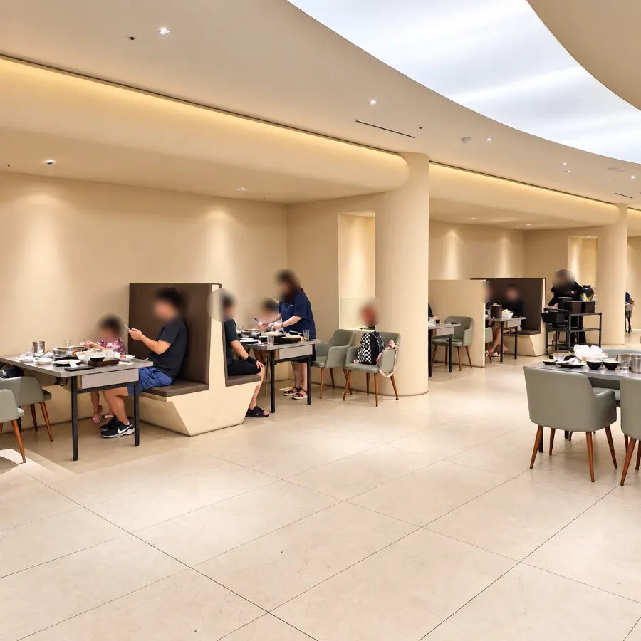 Dining area with spacious table spacing