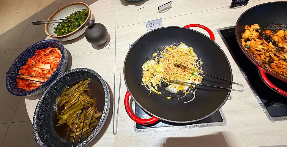 Vegetable corner with napa cabbage, bok choy, bean sprouts and more for shabu-shabu