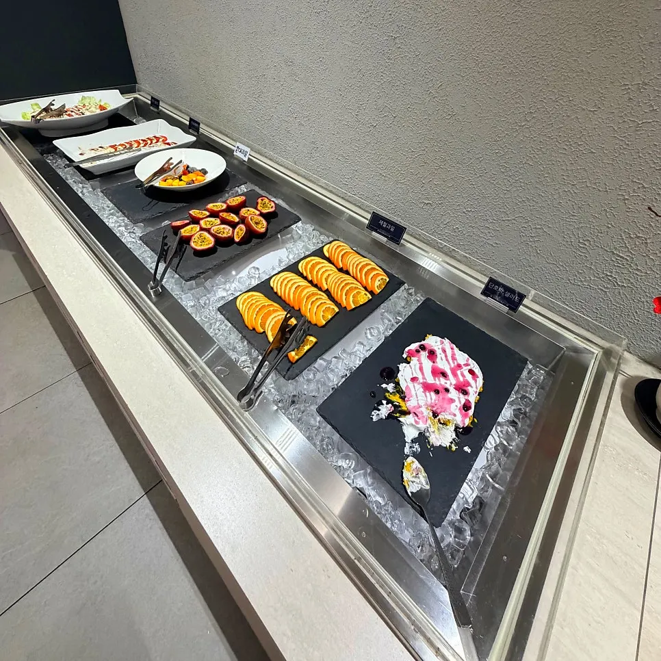 Meat corner for all-you-can-eat and the dessert station