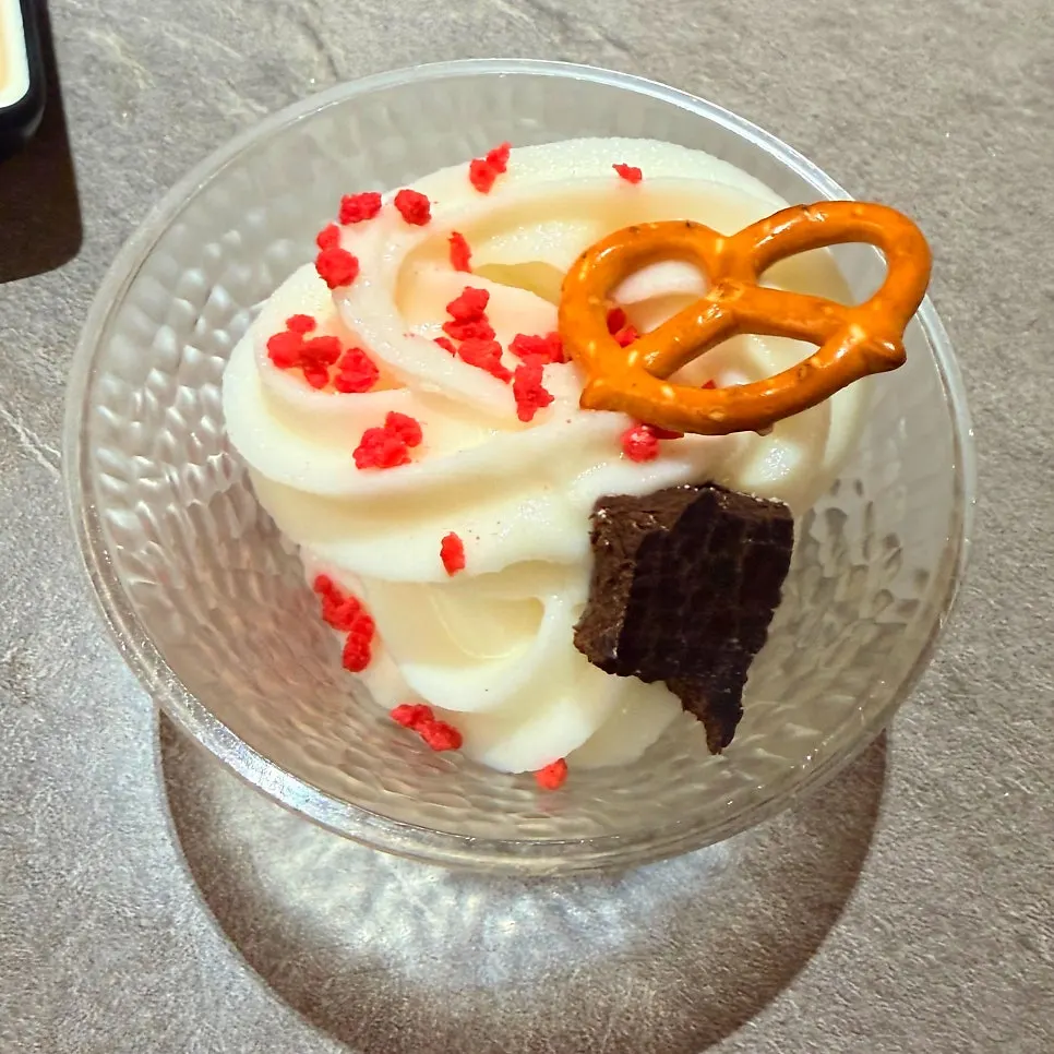 Dessert ice cream topped with various toppings